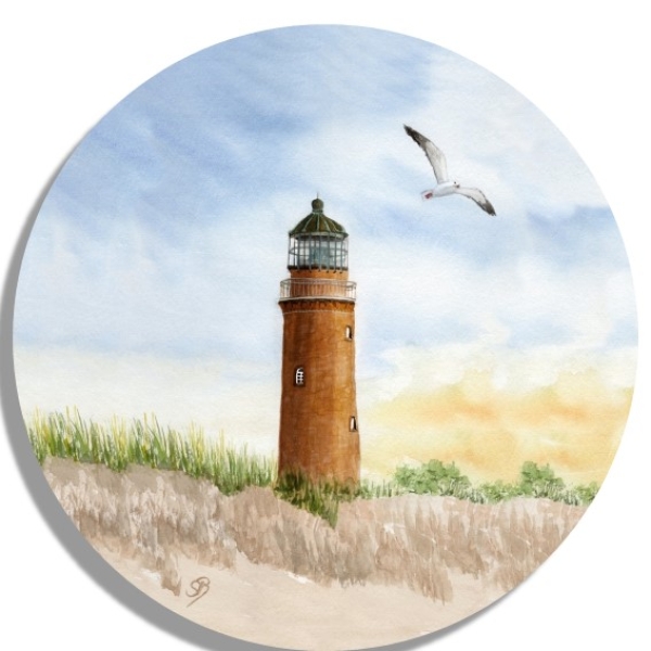 Coasters glass coasters 9,5 x  9,5 cm Watercolor Maritime Art Print Baltic Sea lighthouse Darßer Ort Darß Zingst Beach Ocean Dunes