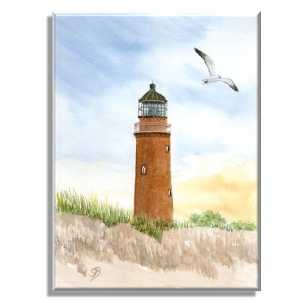 Leinwand 30 x 20 cm Keilrahmen Canvas-Leinen Folienmagnet Aquarell Maritim Kunst Druck Kunstdruck Ostsee Leuchtturm Darßer Ort Darß Zingst Strand Meer