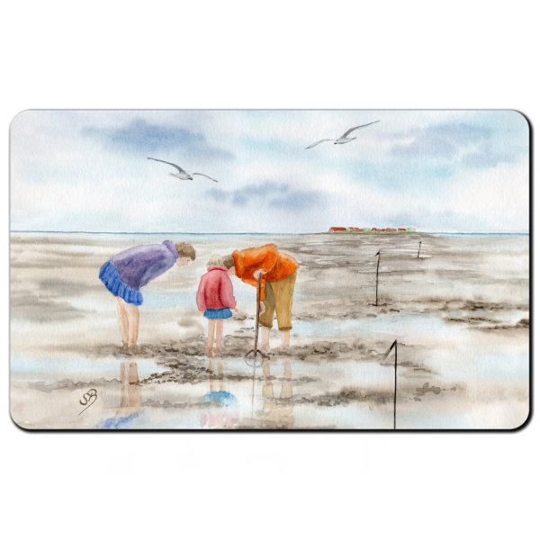 Frühstücksbrettchen Brettchen Aquarell Kunst Druck Kunstdruck Strandkorb Sonnenuntergang Dänemark Nordsee Dagebüll Wattkinder