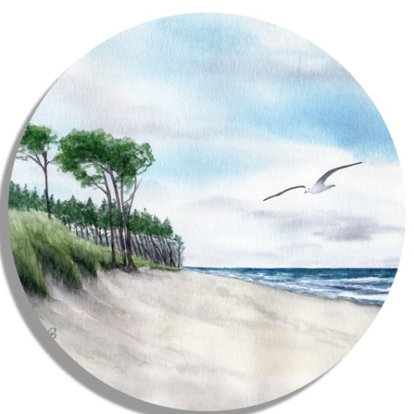 Untersetzer Glasuntersetzer rund 9,5 cm  Aquarell Maritim Kunst Druck Kunstdruck Ostsee Darßer Ort Zingst Strand Meer - Darss 5