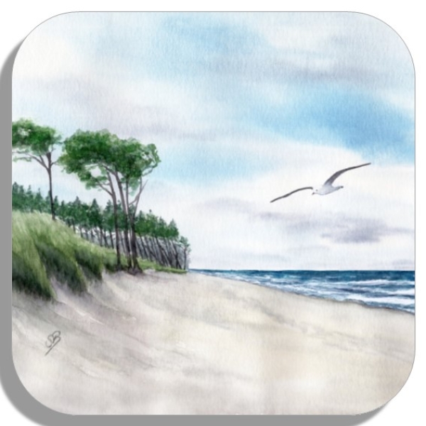 Coasters glass coasters 9,5 x  9,5 cm Watercolor Maritime Art Print Baltic Sea Darßer Ort Zingst beach sea - Darss 5