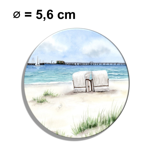 Kühlschrankmagnet m. Flaschenöffner Aquarell Maritim Kunst Druck Kunstdruck Ostsee Prerow  Seebrücke  Strandkorb