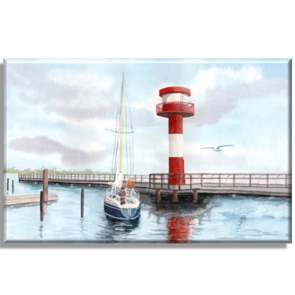 Leinwand 30 x 20 cm Keilrahmen Canvas-Leinen Aquarell Maritim Kunst Druck Kunstdruck Ostsee - Leuchtturm Eckernförde - EKF1 Schleimünde Schlei Kappeln