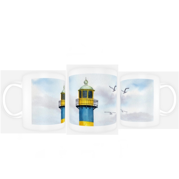 Cup Coffee Cup Mug Watercolor Maritime Art Print Baltic Sea Schlei - Old Lighthouse Eckernförde - EKF2 Kappeln