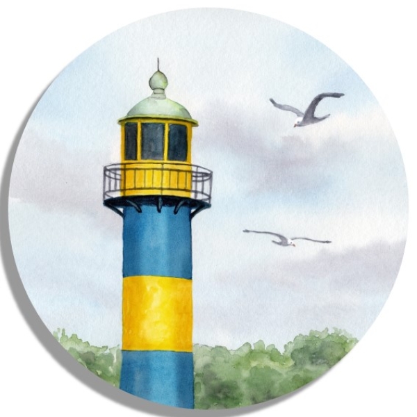 Coasters glass coasters 9,5 x  9,5 cm Watercolor Maritime Art Print Baltic Sea Schlei - Old Lighthouse Eckernförde - EKF2 Kappeln