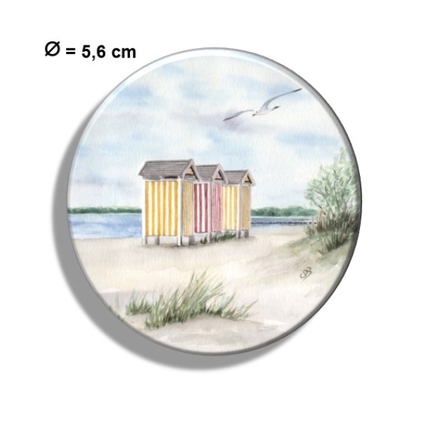 Kühlschrankmagnet m. Flaschenöffner Aquarell Maritim Kunst Druck Kunstdruck Ostsee - Eckernförde Strand Umkleidekabinen - EKF3 Schleimünde Schlei Kappeln