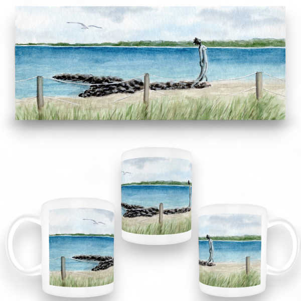 Tasse Becher Kaffeebecher Aquarell Maritim Kunst Druck Kunstdruck Ostsee - Eckernförde Strand Meerjungfrau