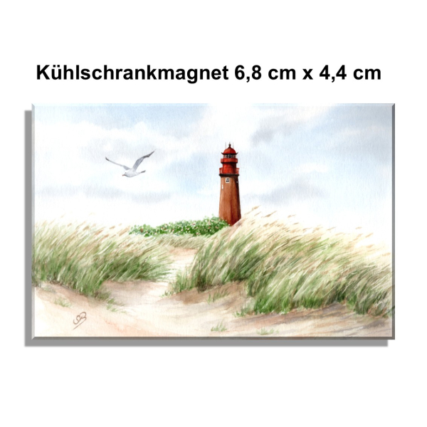 Kühlschrankmagnet  Aquarell Maritim Kunst Druck Kunstdruck Ostsee Heiligenhafen Insel Fehmarn - Leuchtturm Flügger - FEH1