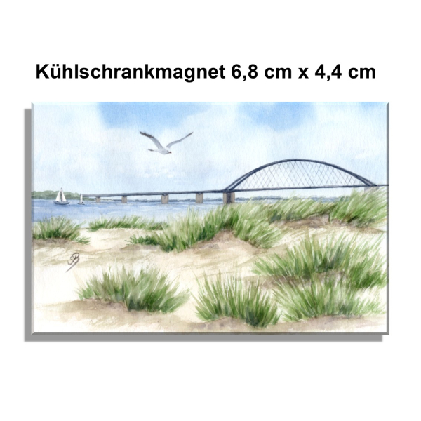 Kühlschrankmagnet  Aquarell Maritim Kunst Druck Kunstdruck Ostsee Heiligenhafen Insel Fehmarn - Fahmarnsundbrücke  - FEH2
