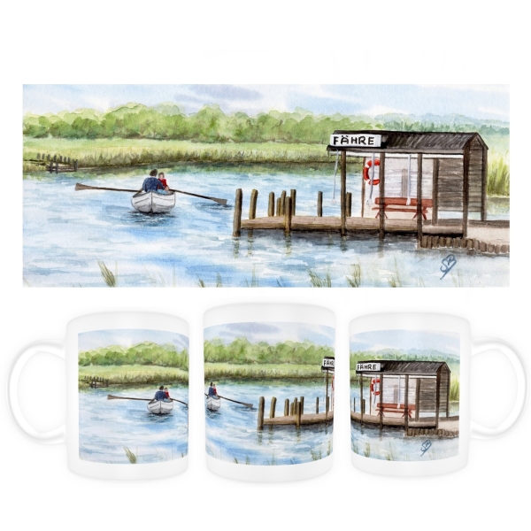Tasse Becher Kaffeebecher Aquarell Maritim Kunst Druck Kunstdruck Ostsee Fähre Moritzdorf Rügen