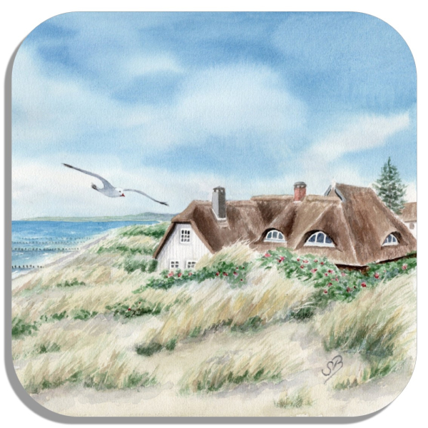 Untersetzer Glasuntersetzer 9,5 x 9,5 cm - Haus in den Dünen - Fi1