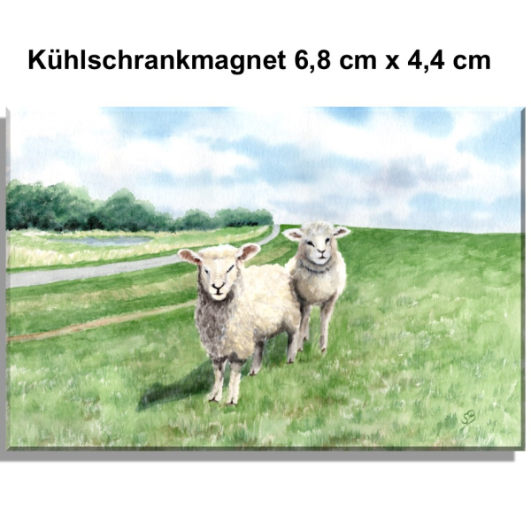 Kühlschrankmagnet  Aquarell Maritim Kunst Druck Kunstdruck Nordsee Ostsee Schafe Schaf Deich Ostfriesland Deichschafe