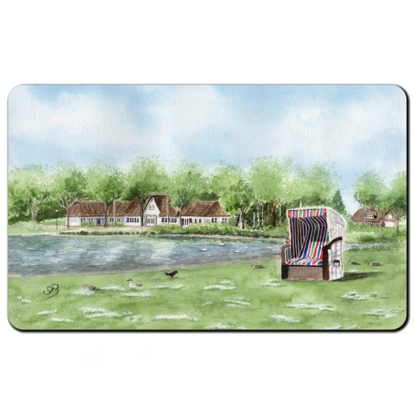 Frühstücksbrettchen Brettchen Aquarell Maritim Kunst Druck Kunstdruck Nordsee Insel Föhr Kirche Nieblum - Föhr3