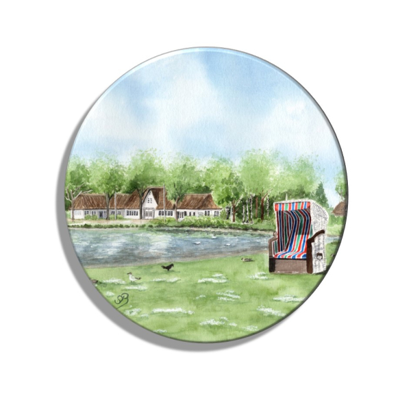 Kühlschrankmagnet m. Flaschenöffner Aquarell Maritim Kunst Druck Kunstdruck Nordsee Insel Föhr Kirche Nieblum - Föhr3