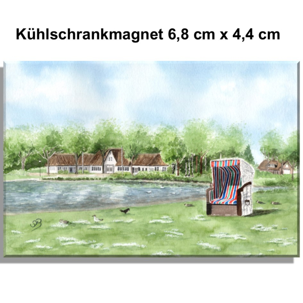Kühlschrankmagnet Aquarell Maritim Kunst Druck Kunstdruck Nordsee Insel Föhr Kirche Nieblum - Föhr3