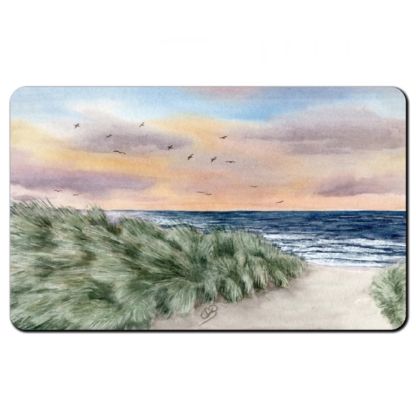 Frühstücksbrettchen Brettchen Aquarell Maritim Kunst Druck Kunstdruck Dänemark Nordsee Ostsee Düne Meer Möwe Strand