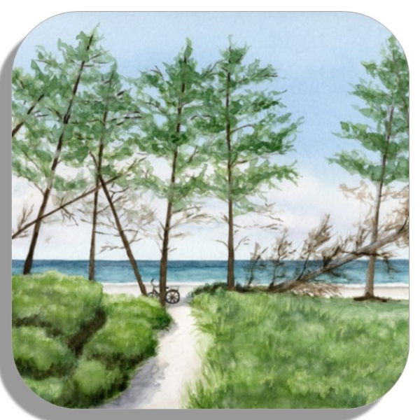 Untersetzer Glasuntersetzer 9,5 x 9,5 cm Strandweg Aquarell Maritim Kunst Druck Kunstdruck Dänemark Nordsee Ostsee Dünen Meer Strand Sylt