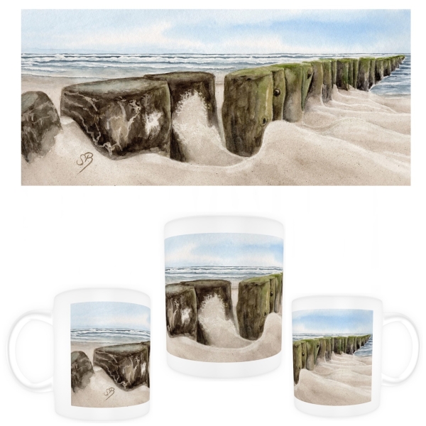 Cup Coffee Cup Mug  Watercolor Maritime Art Print Denmark North Sea Baltic Sea Dune Dunes Beach Seagull Seagulls