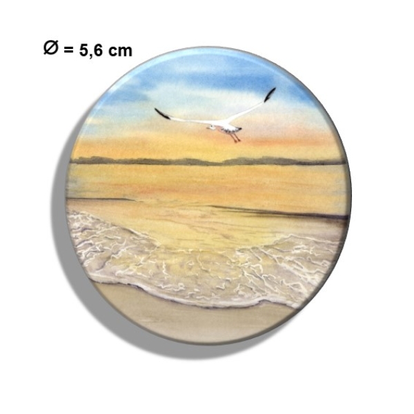 Kühlschrankmagnet m. Flaschenöffner  Sonnenuntergang Strand Aquarell Maritim Kunst Druck Kunstdruck Dänemark Nordsee Düne Dünen Meer Möwe Ostsee