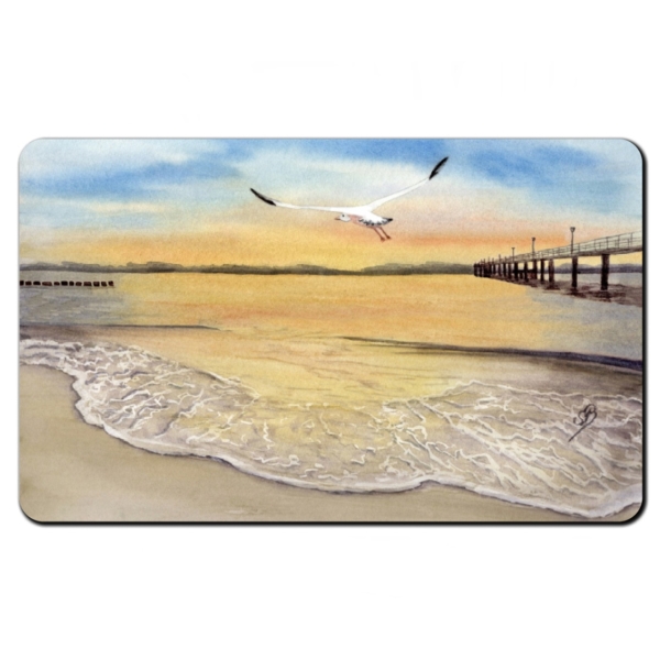 Frühstücksbrettchen Brettchen  Sonnenuntergang Strand Aquarell Maritim Kunst Druck Kunstdruck Dänemark Nordsee Düne Dünen Meer Möwe Ostsee