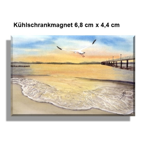 Kühlschrankmagnet Sonnenuntergang Strand Aquarell Maritim Kunst Druck Kunstdruck Dänemark Nordsee Düne Dünen Meer Möwe Ostsee