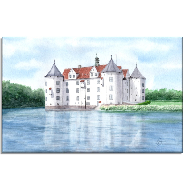 Leinwand 30 x 20 cm Keilrahmen Canvas-Leinen Aquarell Maritim Kunst Druck Kunstdruck Ostsee - SchLoss Glücksburg Flensburg