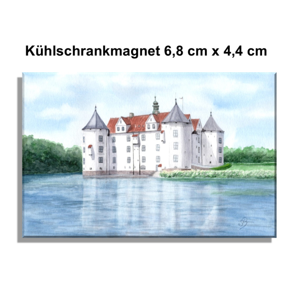 Kühlschrankmagnet  Aquarell Maritim Kunst Druck Kunstdruck Ostsee - SchLoss Glücksburg Flensburg
