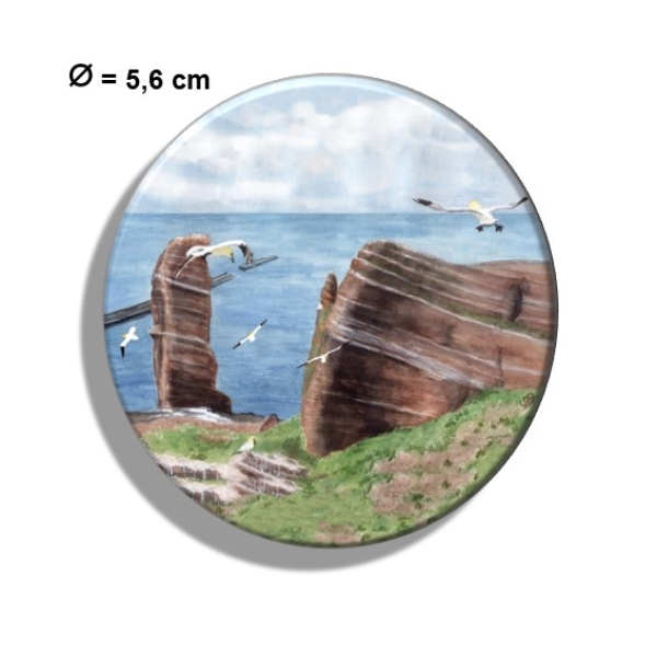 Kühlschrankmagnet m. Flaschenöffner  Aquarell Maritim Kunst Druck Kunstdruck Nordsee Insel Helgoland Basstölpel Vögel Lange Anna Felsen