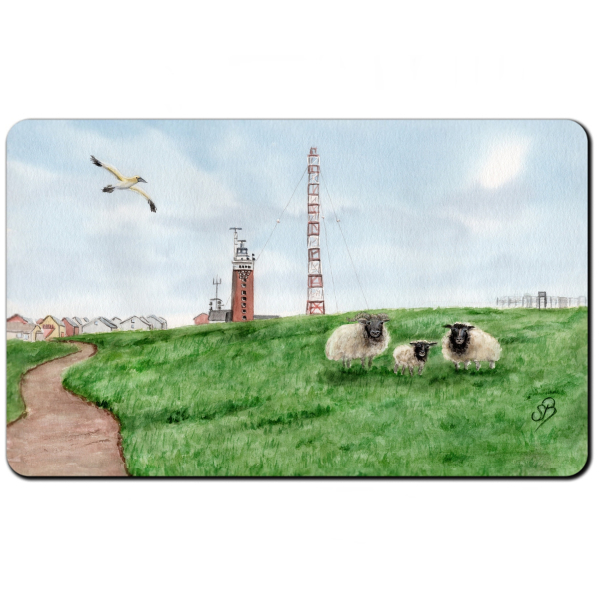 Frühstücksbrettchen Brettchen Aquarell Maritim Kunst Druck Kunstdruck Nordsee Insel Helgoland Leuchtturm Strand Düne