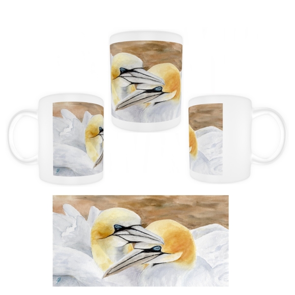 Tasse Becher Kaffeebecher Aquarell Maritim Kunst Druck Kunstdruck Nordsee Insel Helgoland Basstölpel Vögel Lange Anna Felsen