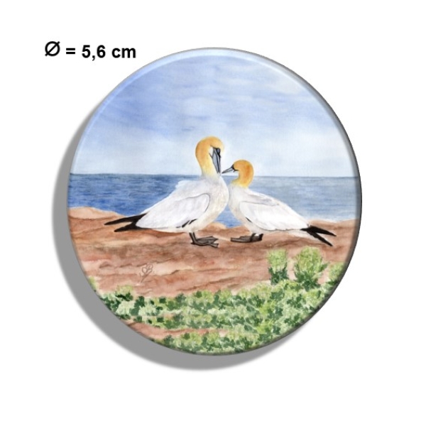 Kühlschrankmagnet m. Flaschenöffner  Aquarell Maritim Kunst Druck Kunstdruck Nordsee Insel Helgoland Basstölpel Vögel Lange Anna Felsen