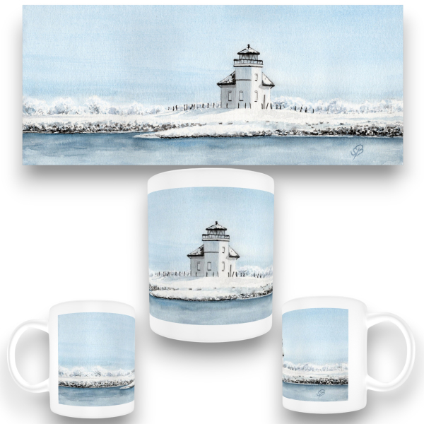 Tasse Becher Kaffeebecher Aquarell Maritim Kunst Druck Kunstdruck Leuchtfeuer Juelssand Elbe Hamburg - HH10
