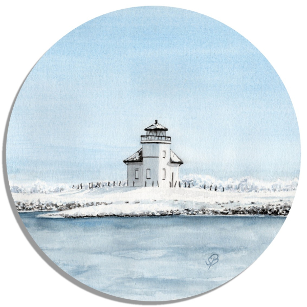 Untersetzer Glasuntersetzer rund 9,5 cm Aquarell Maritim Kunst Druck Kunstdruck Leuchtfeuer Juelssand Elbe Hamburg - HH10