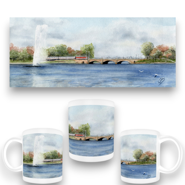 Cup Coffee Cup Mug Watercolor Maritime Art Print North Sea Hamburg - Inner Alster - Small Inland Lake - HH1