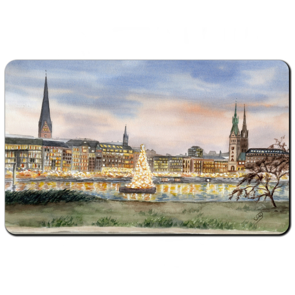 Frühstücksbrettchen Brettchen Aquarell Maritim Kunst Druck Kunstdruck Hamburg Hauptkirche St. Michaelis Michel Weihnachten HH7