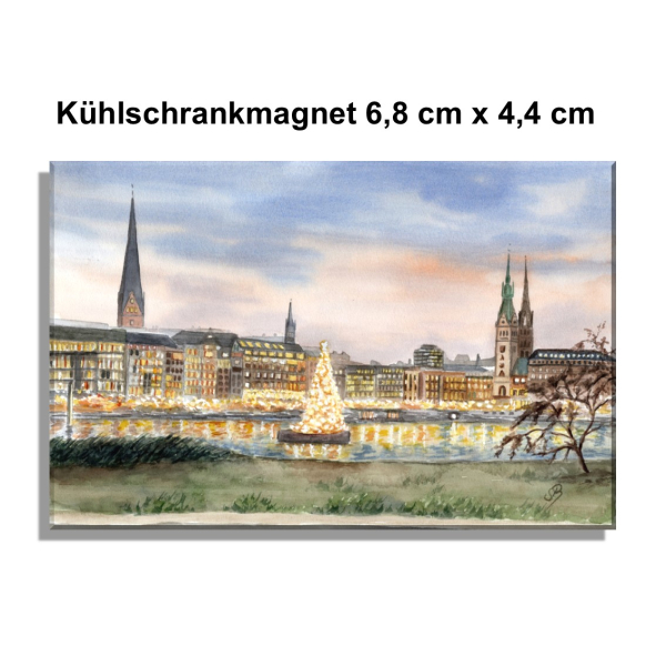 Fridge magnet Watercolor Maritime Art Print Hamburg Main Church St. Michaelis Michel Christmas HH7