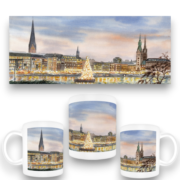 Cup Coffee Cup Mug Watercolor Maritime Art Print Hamburg Main Church St. Michaelis Michel Christmas HH7
