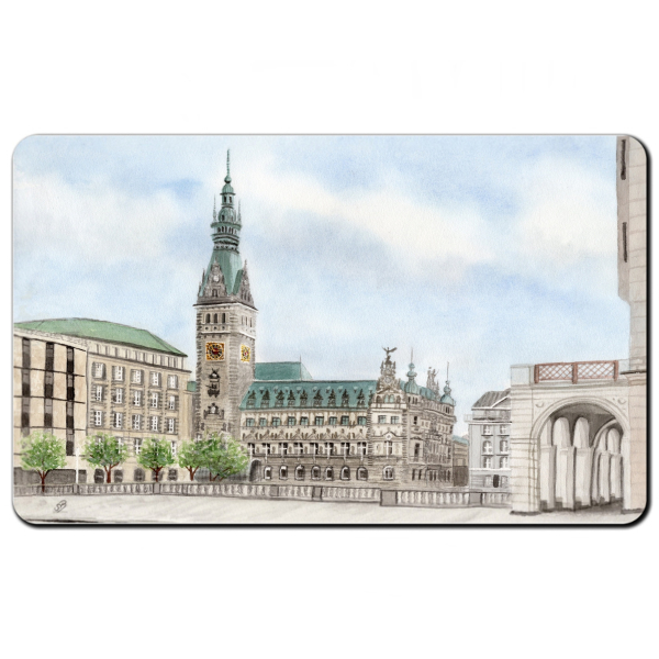 Frühstücksbrettchen Brettchen Aquarell Maritim Kunst Druck Kunstdruck Hamburg Rathaus - HH14