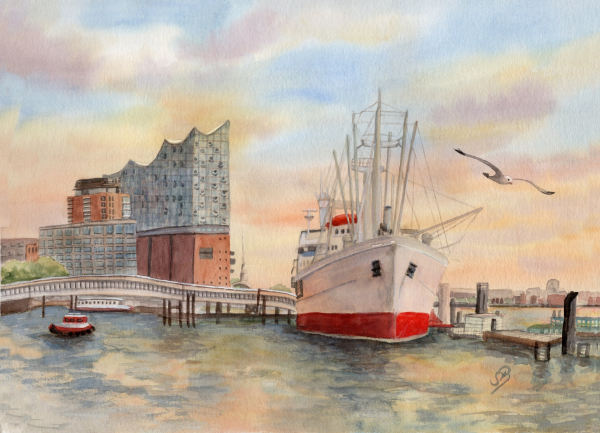 Postkarte DIN-A5  - Hamburg Elbphilharmonie & Cap San Diego - HH15