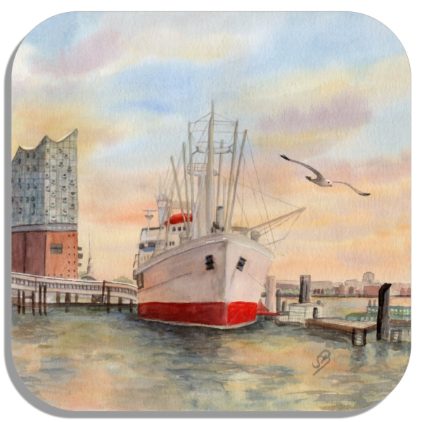 Untersetzer Glasuntersetzer 9,5 x 9,5 cm - Hamburg Elbphilharmonie & Cap San Diego - HH15