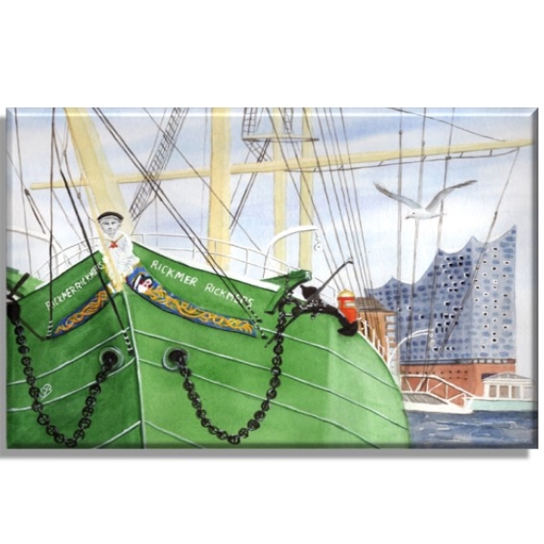 Leinwand 30 x 20 cm Keilrahmen Canvas-Leinen Aquarell Maritim Kunst Druck Kunstdruck Nordsee Hamburg Rickmer Rickmers Elbphilharmonie - HH3