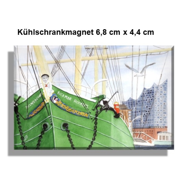 Kühlschrankmagnet Aquarell Maritim Kunst Druck Kunstdruck Nordsee Hamburg Rickmer Rickmers Elbphilharmonie - HH3