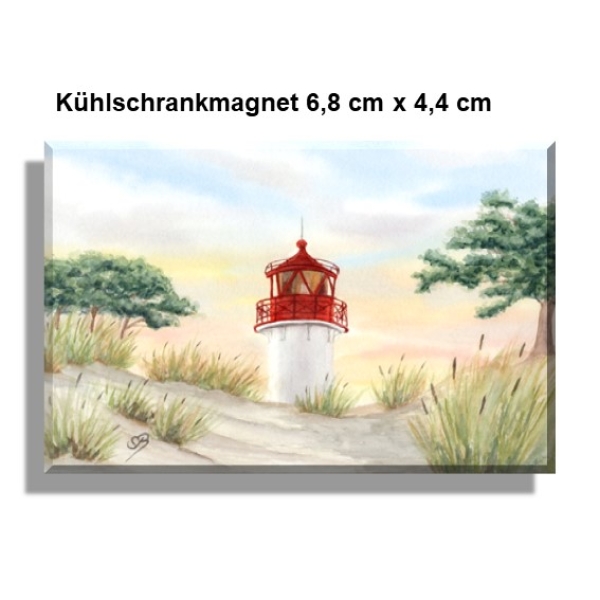 Kühlschrankmagnet  Aquarell Maritim Kunst Druck Kunstdruck Ostsee Kleiner Leuchtturm Hiddensee Rügen Strand Dünen