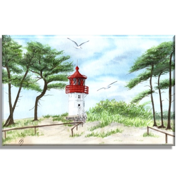 Stretcher frame canvas 30 x 20 cm linen  Watercolor Maritime Art Print Baltic Sea little lighthouse Hiddensee Rügen beach dunes