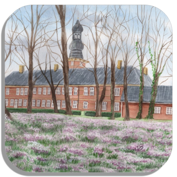 Coasters glass coasters 9,5 x  9,5 cm Watercolor Maritime Art Print North Sea Castle Park - Husum