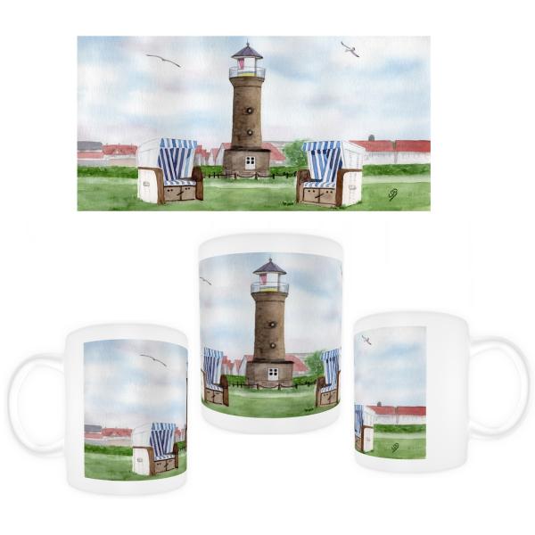 Cup Coffee Cup Mug  Watercolor Maritime Art Print North Sea Juist Island Lighthouse