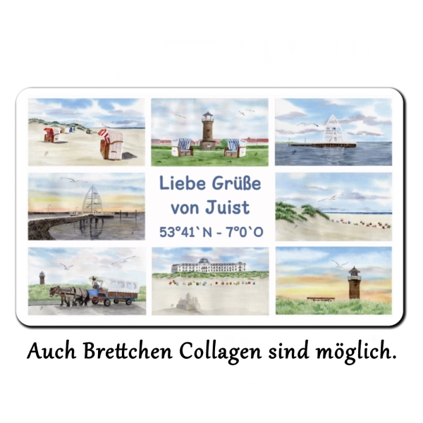 Frühstücksbrettchen Brettchen Aquarell Maritim Kunst Druck Kunstdruck Nordsee Juist Collage