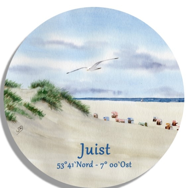 Coasters glass coasters 9,5 x  9,5 cm Watercolor Art Print Beach Chair Sunset North Sea Island Juist - Beach chairs on the beach - Juist 8