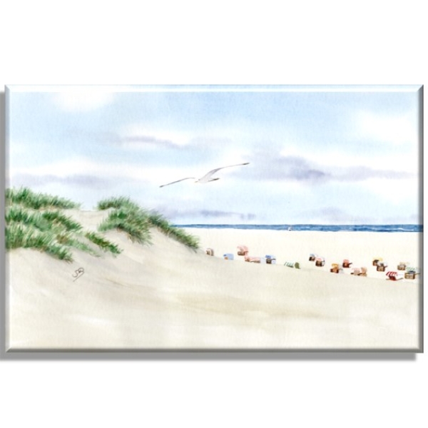 Leinwand 30 x 20 cm Keilrahmen Canvas-Leinen  Aquarell Kunst Druck Kunstdruck Strandkorb Sonnenuntergang Nordsee Insel Juist - Strandkorbe am Strand - Juist 8