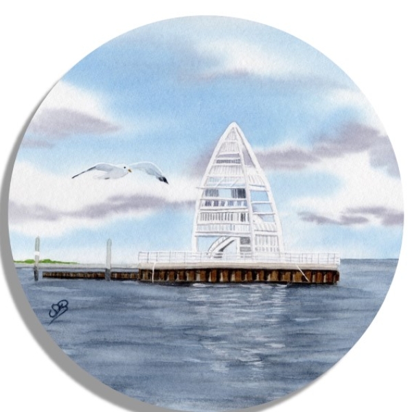 Untersetzer Glasuntersetzer rund 9,5 cm Aquarell Maritim Kunst Druck Kunstdruck Nordsee Juist Seezeichen Hafen Zitronenpresse  - Juist 11